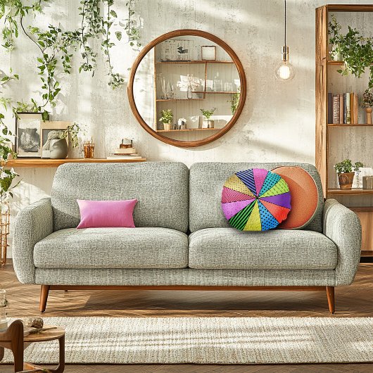 レトロポップ・アートのアートパッチワーク ラウンドクッション