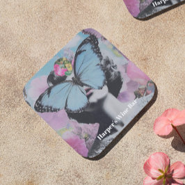 レトロポップ・アートのアートピンクアンドブルーバタフライ コースター