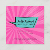 レトロポップ・アートのアートブロンデレディーワウピンクID556 スクエア名刺 (裏面)