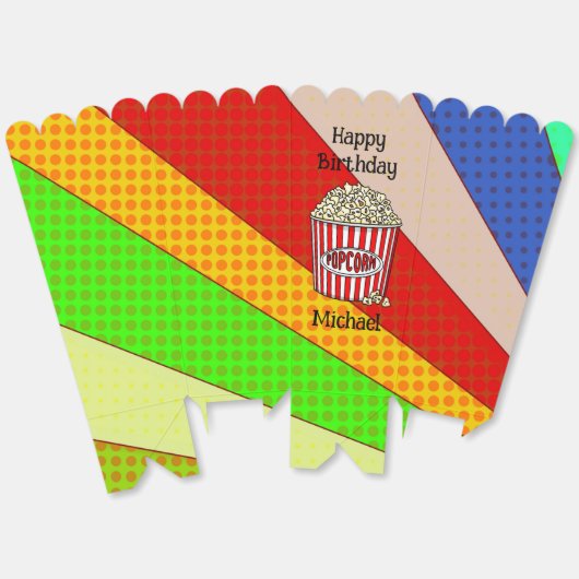 レトロポップ・アートのアートポップコーンパーソナライズされた誕生日 フェイバーボックス (見開き)