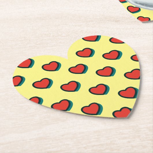 レトロポップ・アートのアートレッドブルーハートパターン ペーパーコースター (アングル)