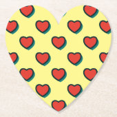 レトロポップ・アートのアートレッドブルーハートパターン ペーパーコースター (正面)