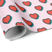 レトロポップ・アートのアートレッドブルーベージュハートパターン ラッピングペーパー (ロールコーナー)