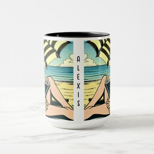 レトロポップ・アートのアートレディ漫画ブックスタイルオンバケーション マグカップ (中央)