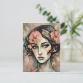 レトロポップ・アートのアート女性イラストレーション ポストカード (スタンド正面)