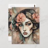 レトロポップ・アートのアート女性イラストレーション ポストカード (正面/裏面)