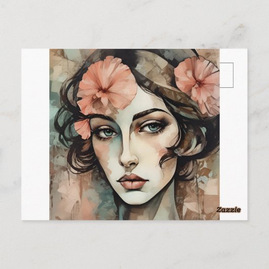 レトロポップ・アートのアート女性イラストレーション ポストカード (裏面)