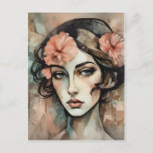 レトロポップ・アートのアート女性イラストレーション ポストカード (正面)