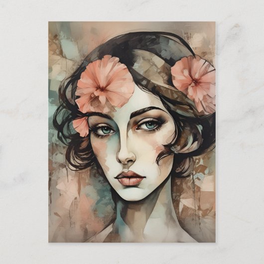 レトロポップ・アートのアート女性イラストレーション ポストカード (正面)