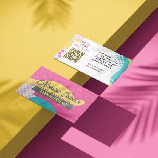 レトロポップ・アートのアート幾何学的デザイン – イエローピンクブルー 名刺