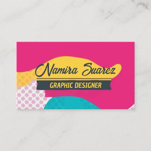 レトロポップ・アートのアート幾何学的デザイン – イエローピンクブルー 名刺 (正面)