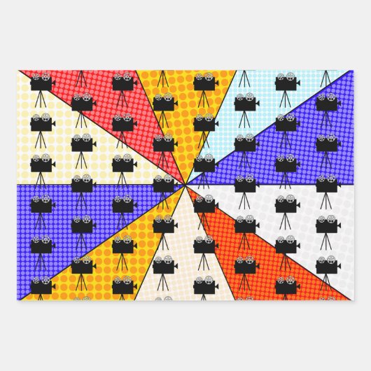 レトロポップ・アートのアート映画の夜をテーマにした誕生日パーティー ラッピングペーパーシート (正面3)