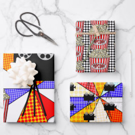 レトロポップ・アートのアート映画の夜をテーマにした誕生日パーティー ラッピングペーパーシート