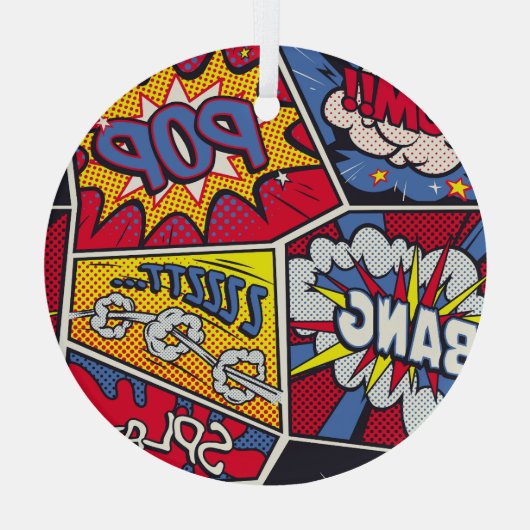 レトロポップ・アートのアート、漫画の叫びパターン。 ガラスオーナメント (裏面)