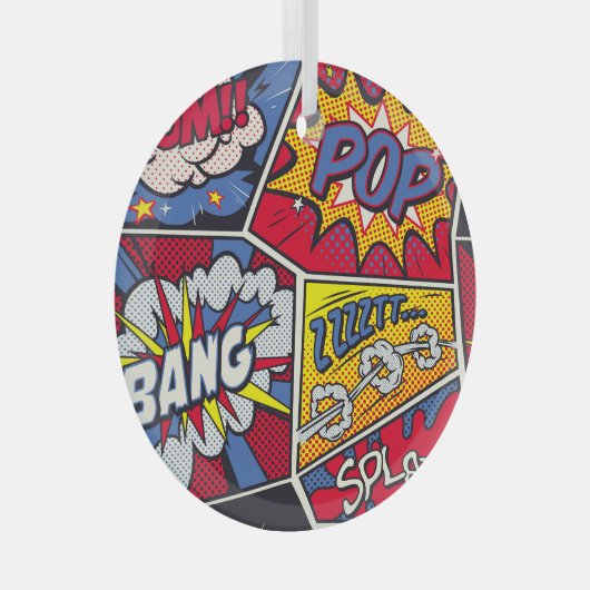 レトロポップ・アートのアート、漫画の叫びパターン。 ガラスオーナメント (正面右)