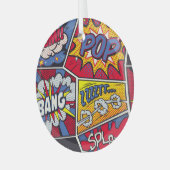 レトロポップ・アートのアート、漫画の叫びパターン。 ガラスオーナメント (正面左)