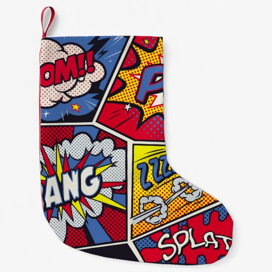レトロポップ・アートのアート、漫画の叫びパターン。 スモールクリスマスストッキング (正面)