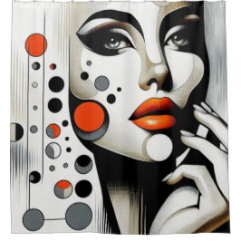 レトロポップ・アートのディヴァ：幾何学的エレガンス抽象芸術アート シャワーカーテン