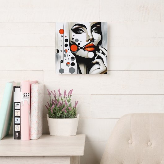 レトロポップ・アートのディヴァ：幾何学的エレガンス抽象芸術アート スクエア壁時計 (読書スペース)