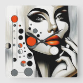 レトロポップ・アートのディヴァ：幾何学的エレガンス抽象芸術アート スクエア壁時計 (正面)