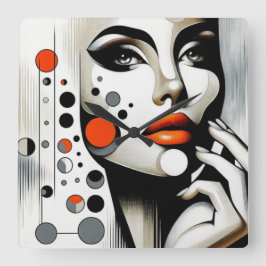 レトロポップ・アートのディヴァ：幾何学的エレガンス抽象芸術アート スクエア壁時計