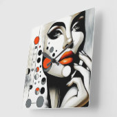 レトロポップ・アートのディヴァ：幾何学的エレガンス抽象芸術アート スクエア壁時計 (傾斜)