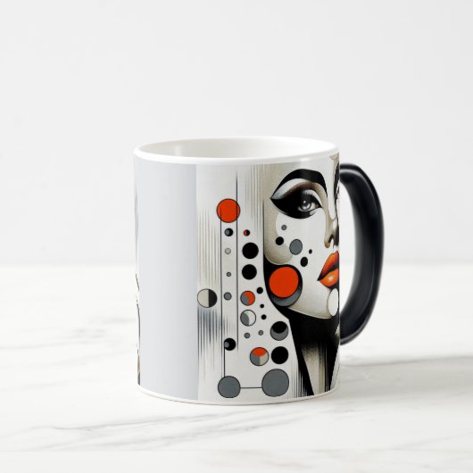 レトロポップ・アートのディヴァ：幾何学的エレガンス抽象芸術アート モーフィングマグカップ (正面右)