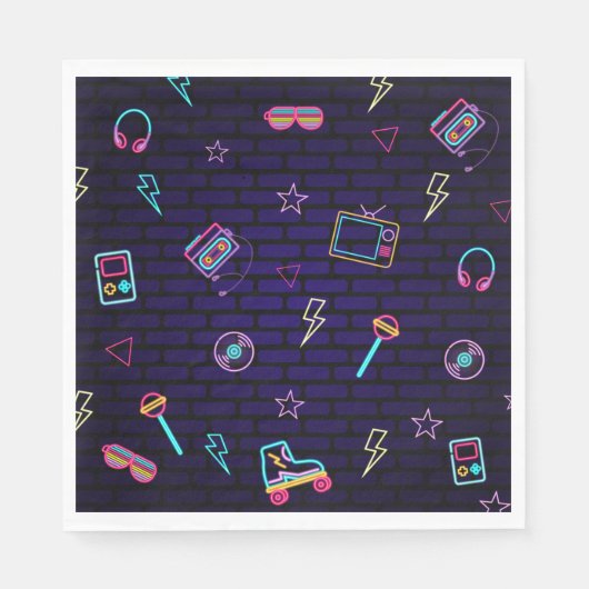 レトロポップ・アートのネオンキッズ誕生日Bash スタンダードランチョンナプキン (正面)