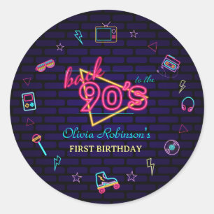 レトロポップ・アートのネオンキッズ誕生日Bash ラウンドシール