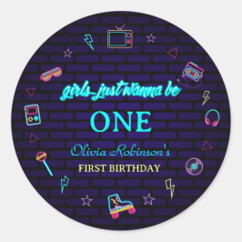 レトロポップ・アートのネオンキッズ誕生日Bash ラウンドシール