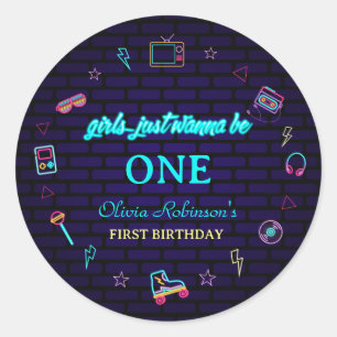 レトロポップ・アートのネオンキッズ誕生日Bash ラウンドシール