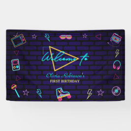 レトロポップ・アートのネオンキッズ誕生日Bash 横断幕