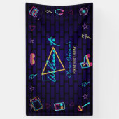 レトロポップ・アートのネオンキッズ誕生日Bash 横断幕 (縦)