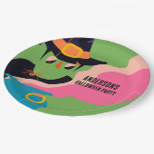 レトロポップ・アートのハロウィンヴィンテージ衣装パーティー ペーパープレート (アングル)