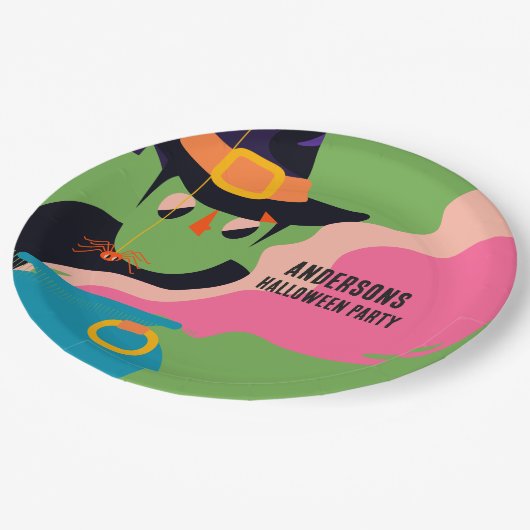 レトロポップ・アートのハロウィンヴィンテージ衣装パーティー ペーパープレート (アングル)