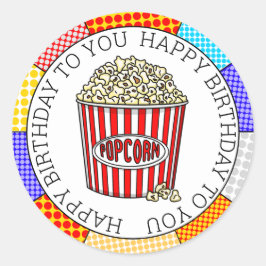 レトロポップ・アートのバター付きポップコーン誕生日 ラウンドシール