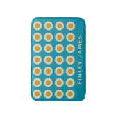 レトロポップ・アートのフラワーパターンターコイズパーソナライズされた バスマット (正面縦)