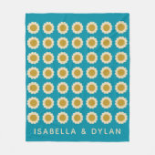 レトロポップ・アートのフラワーパターンターコイズパーソナライズされた フリースブランケット (正面)