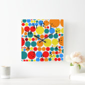 レトロポップ・アートの水玉模様パターン#15 スクエア壁時計 (ホーム)