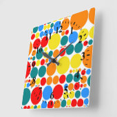 レトロポップ・アートの水玉模様パターン#15 スクエア壁時計 (傾斜)