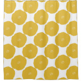 レトロポピーフローラアートパターン（黄色と白） シャワーカーテン (正面)