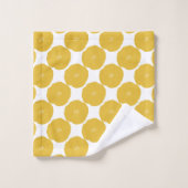 レトロポピーフローラアートパターン(黄色と白) バスタオルセット (ウォッシュタオル)