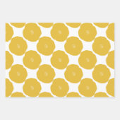 レトロポピーフローラアートパターン（黄色と白） ラッピングペーパーシート (正面)