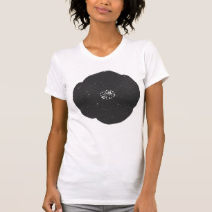 レトロポピーフローラフラワーインブラックヴィンテージ カジュアル Tシャツ