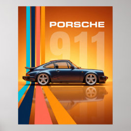 レトロポルシェ911 カラフルストライプ ポスター
