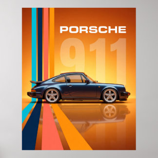レトロポルシェ911 カラフルストライプ ポスター