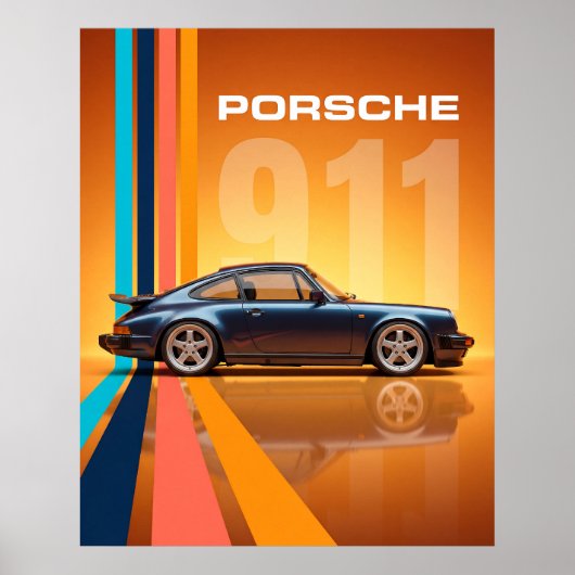 レトロポルシェ911 カラフルストライプ ポスター (正面)