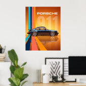 レトロポルシェ911 カラフルストライプ ポスター (ホームオフィス)