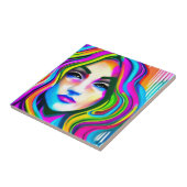レトロポートレートのレインボーヘア女性 タイル (側面)