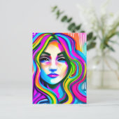 レトロポートレートのレインボーヘア女性 ポストカード (スタンド正面)